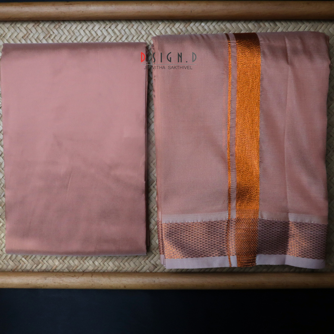 Copper Semi silk dhoti  & Shirt ( unstitched)