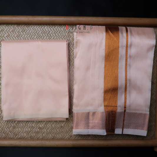 Peach Semi silk dhoti & Shirt ( unstitched)