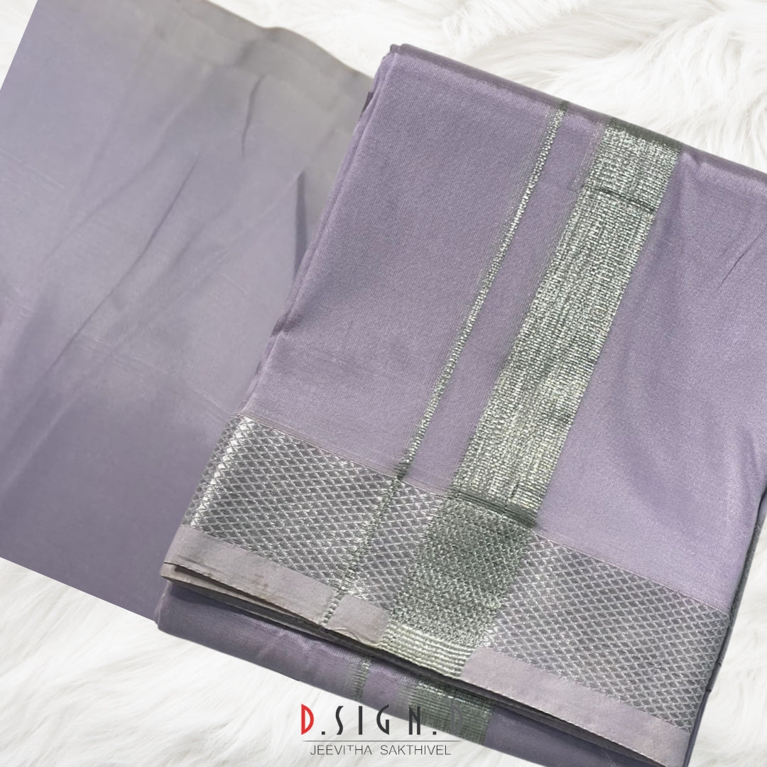 Lavender Semi silk dhoti & Shirt ( unstitched)