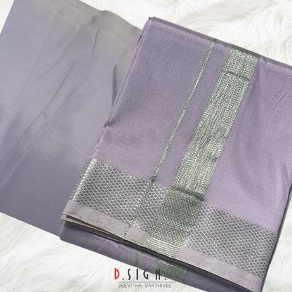 Lavender Semi silk dhoti & Shirt ( unstitched)