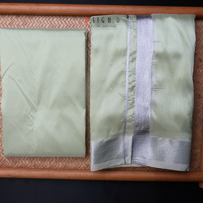 Pastel green Semi silk dhoti  & Shirt ( unstitched)