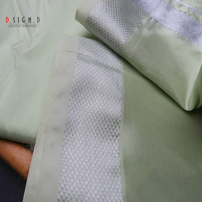 Pastel green Semi silk dhoti  & Shirt ( unstitched)