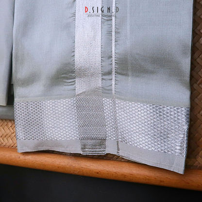 Grey Semi silk dhoti  & Shirt ( unstitched)