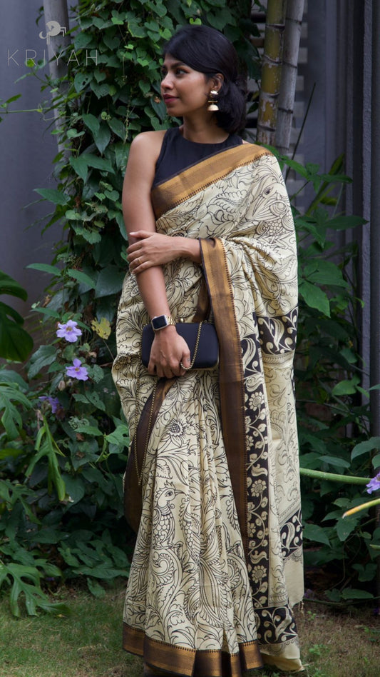 Annam Themed Kalamkari Banglore Silk Saree