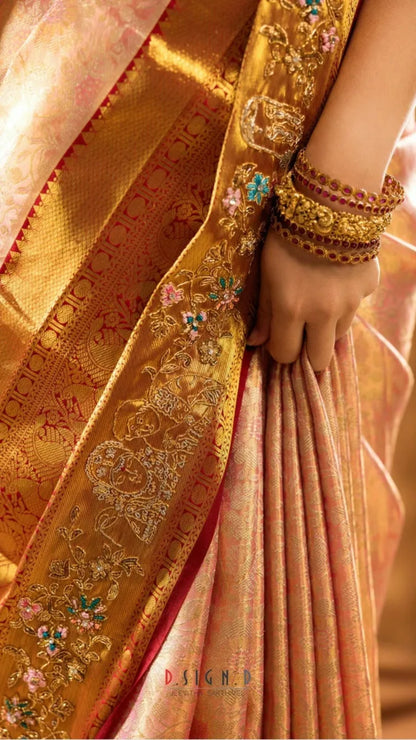 Salmon Bridal Kancheevaram Saree