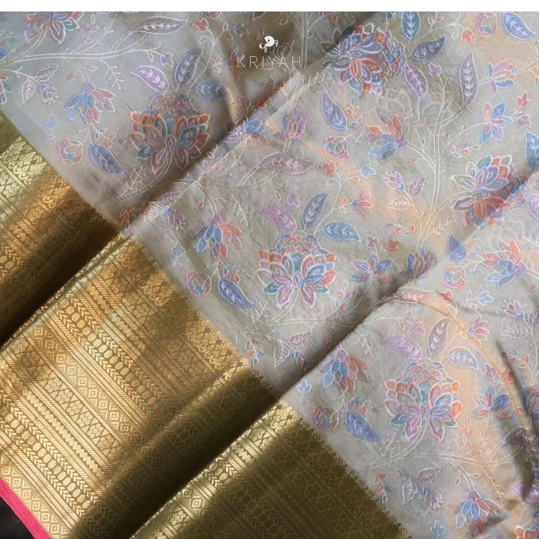 Embroidered Tussar Silk Saree