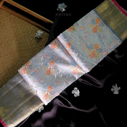 Embroidered Tussar Silk Saree