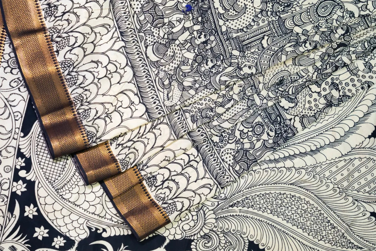 Chariot Themed Kalamkari Banglore Silk Saree