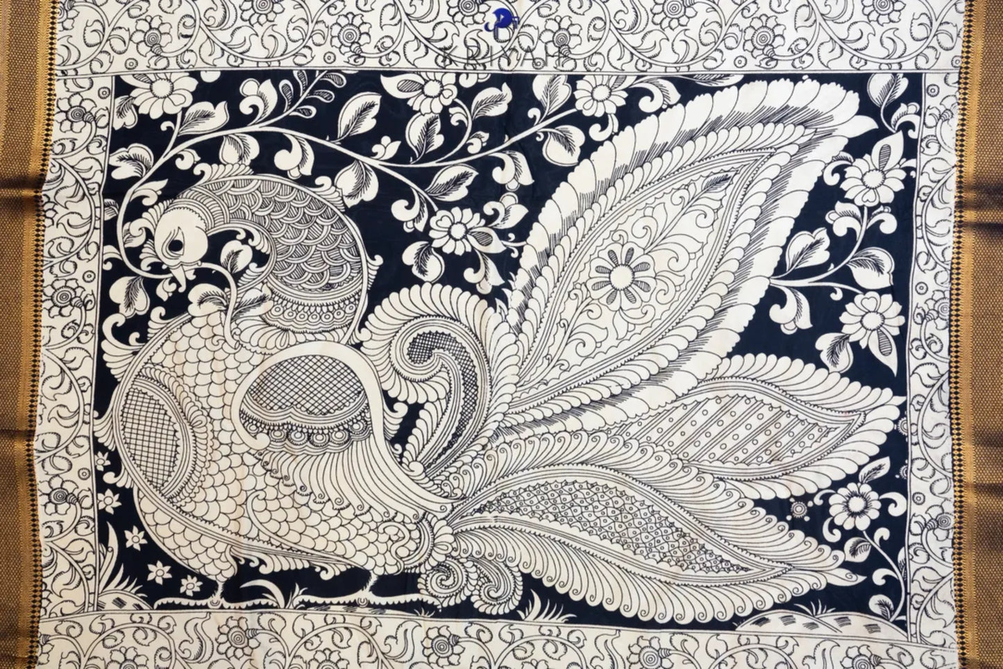 Chariot Themed Kalamkari Banglore Silk Saree