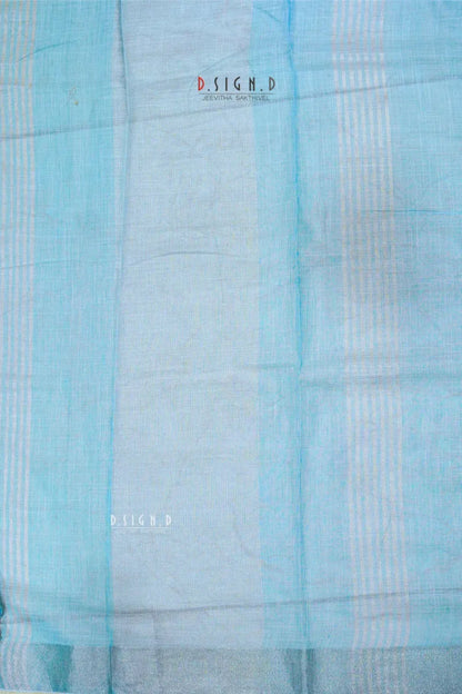 ICE BLUE SEQUIN FLORAL LINEN COTON SAREE