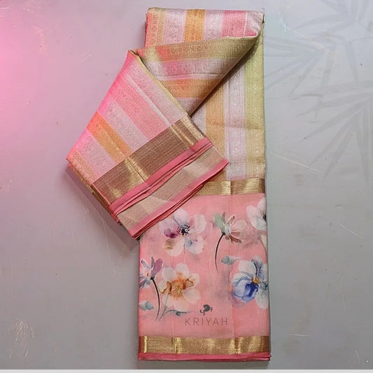 MULTI COLOR PRINTED TUSSAR SILK SAREE