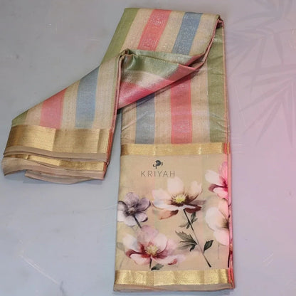 MULTI COLOR PRINTED TUSSAR SILK SAREE