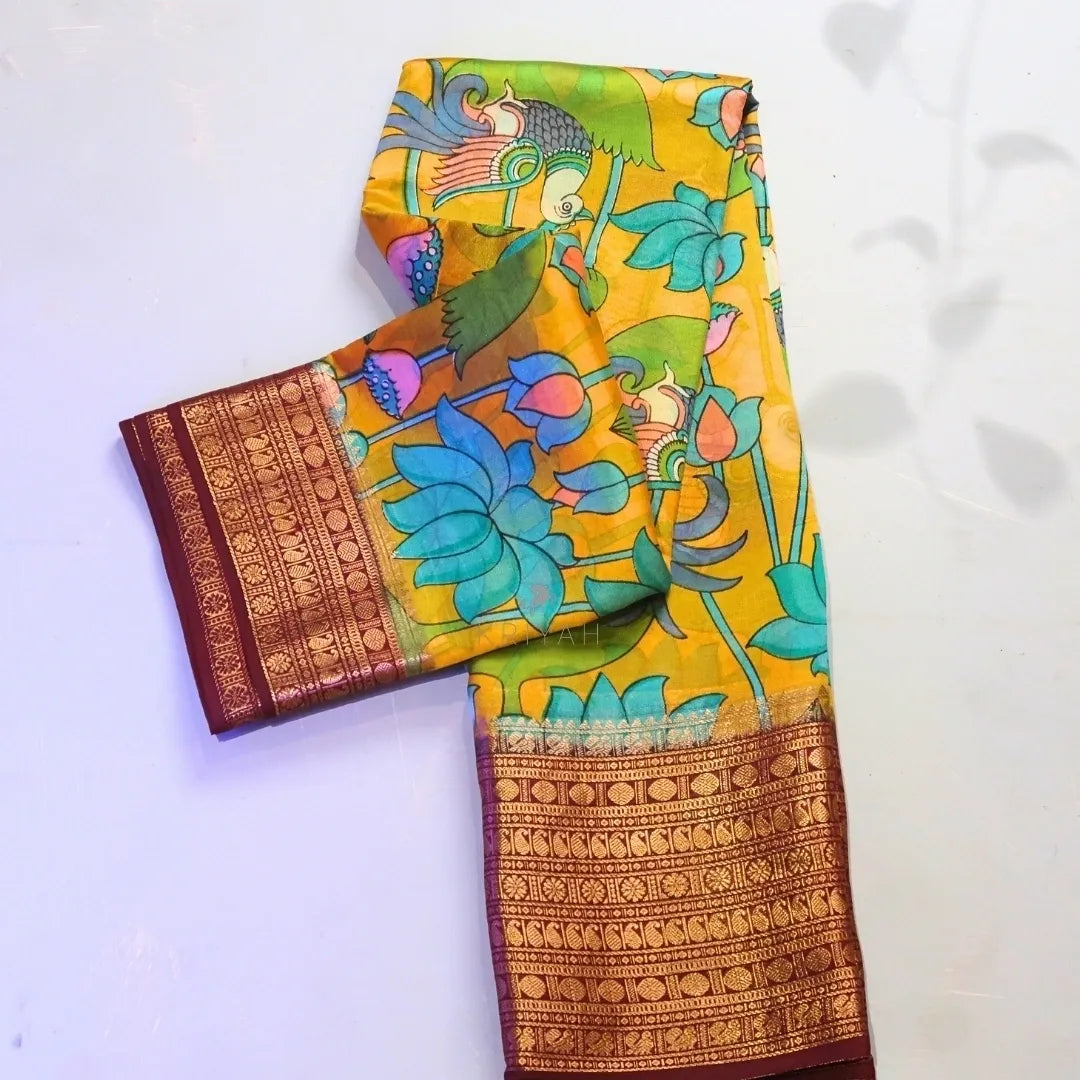 KALAMKARI PRINTED TUSSAR SILK SAREE