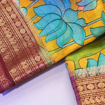 KALAMKARI PRINTED TUSSAR SILK SAREE