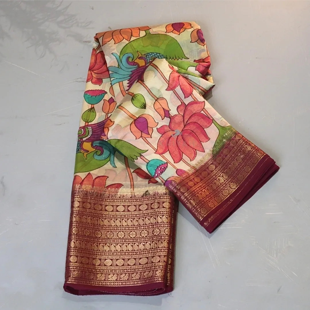 KALAMKARI PRINTED TUSSAR SILK SAREE