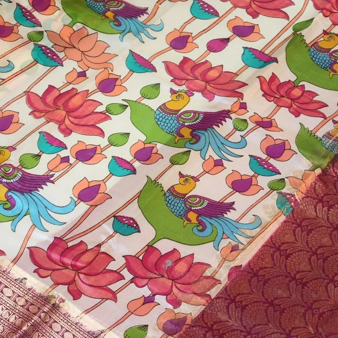 KALAMKARI PRINTED TUSSAR SILK SAREE