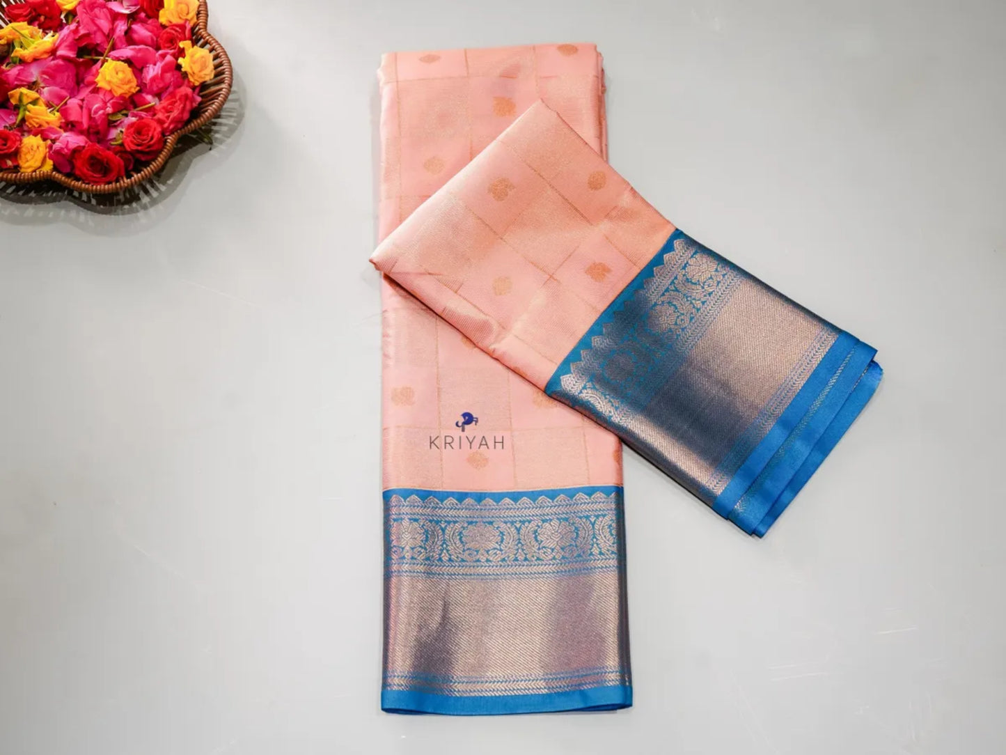 PEACH CORAL ZARI KATTAM SAREE