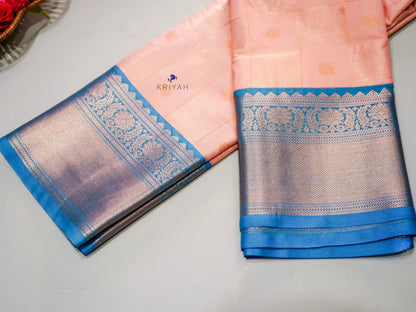 PEACH CORAL ZARI KATTAM SAREE