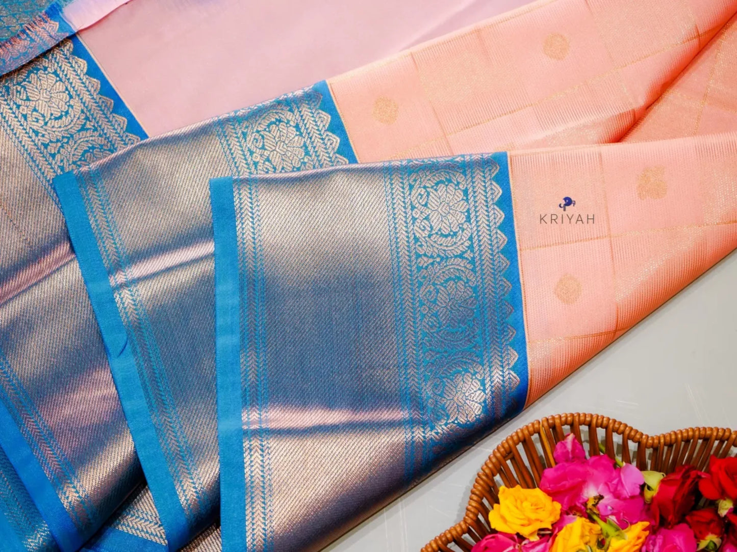 PEACH CORAL ZARI KATTAM SAREE