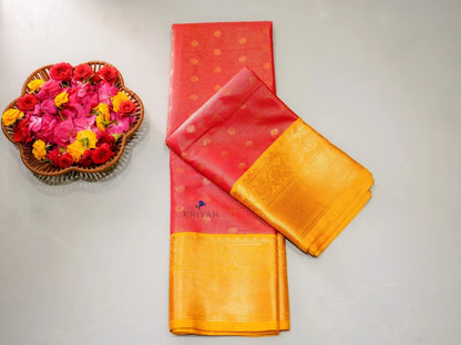 CORAL RED VAIRA OOSI SAREE