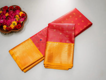 CORAL RED VAIRA OOSI SAREE