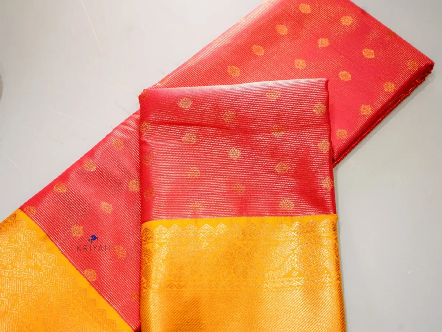 CORAL RED VAIRA OOSI SAREE