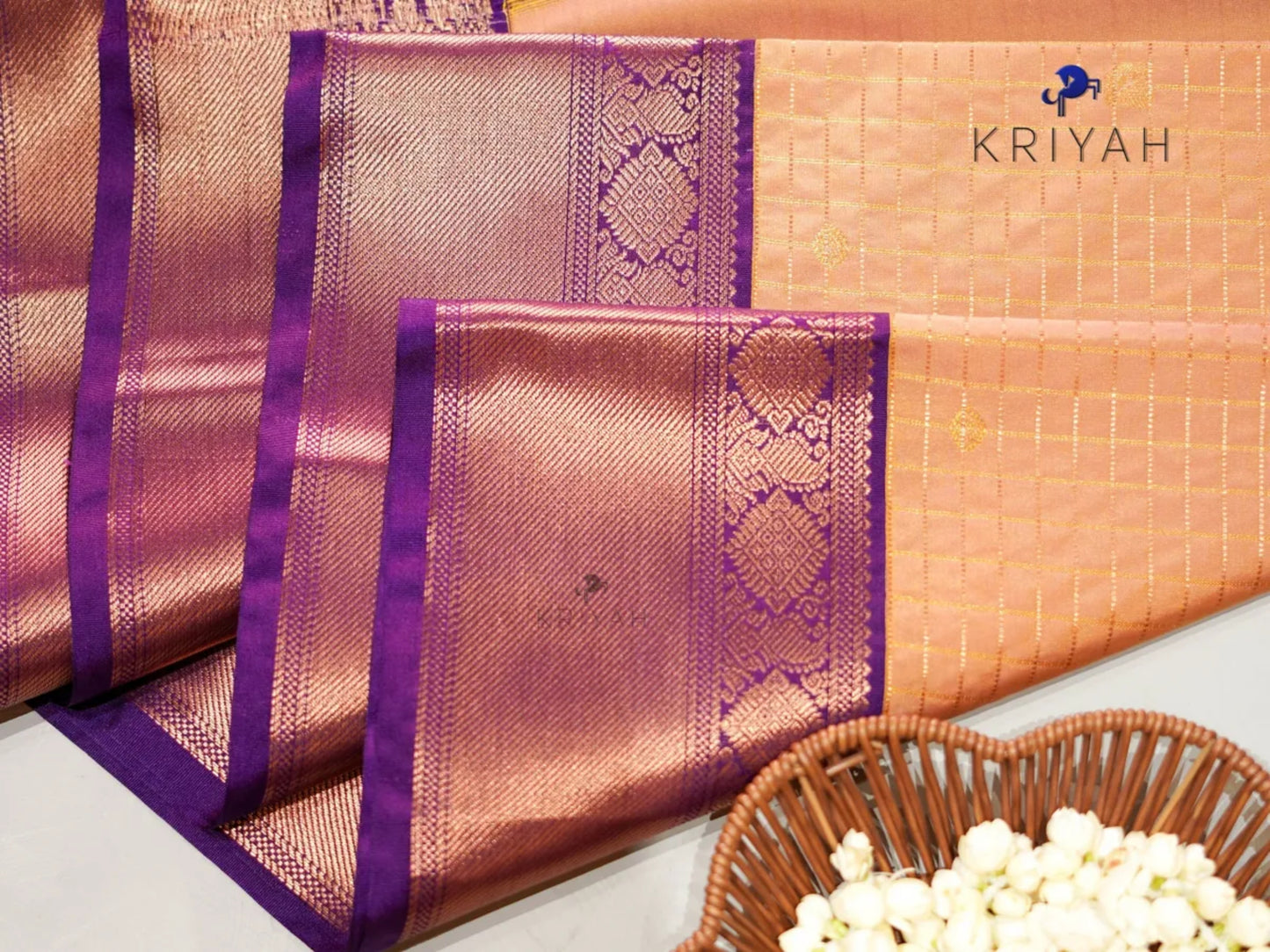 Sunset Orange Zari Kattam saree