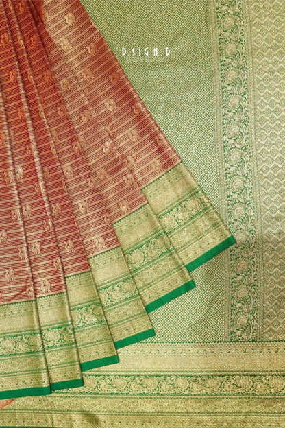 BROWN & GREEN ANNAM SEMI SILK SAREE