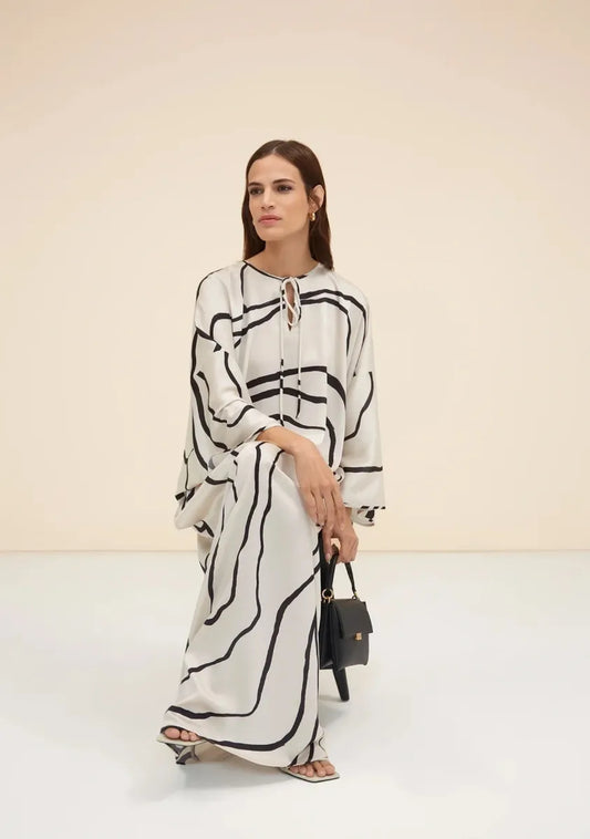 Black and white stripe kaftan set