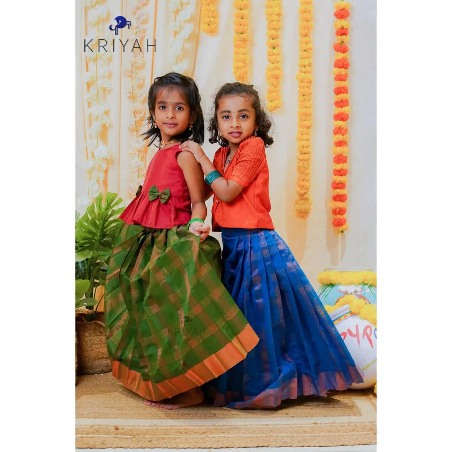 Orange-Blue Kattam Pavadai Set