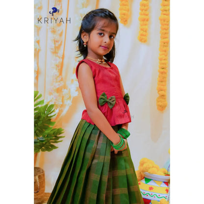 Maroon-Green Kattam Pavadai Set