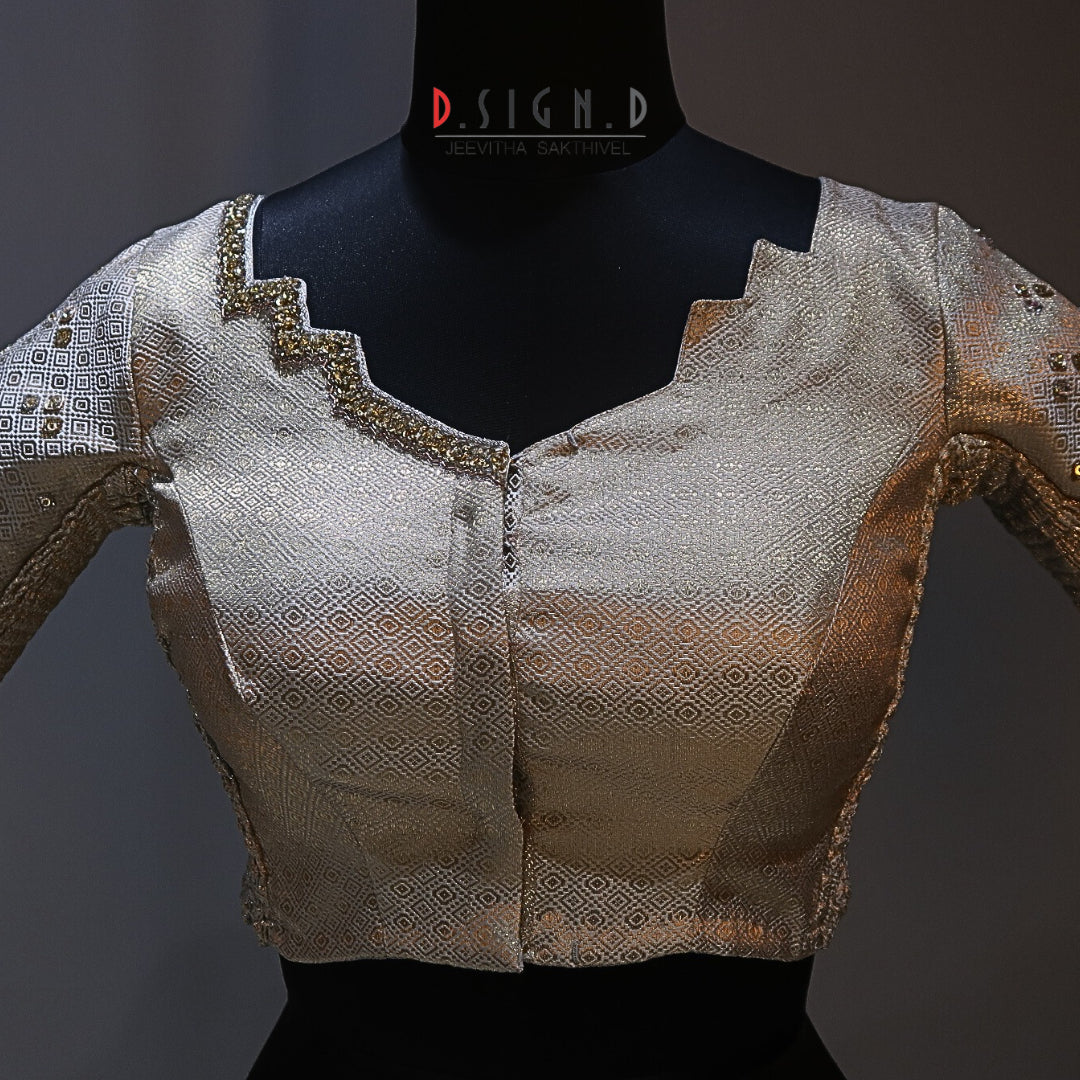 Silver Banaras size-flex Blouse