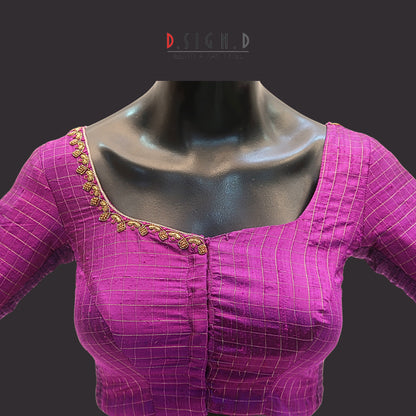 Purple Checked Raw Silk SIze-flex Blouse