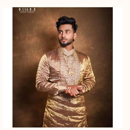 Gold silk tissue Kurta