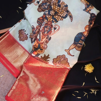 Kalamkari Printed Kanjeevaram Silk Saree