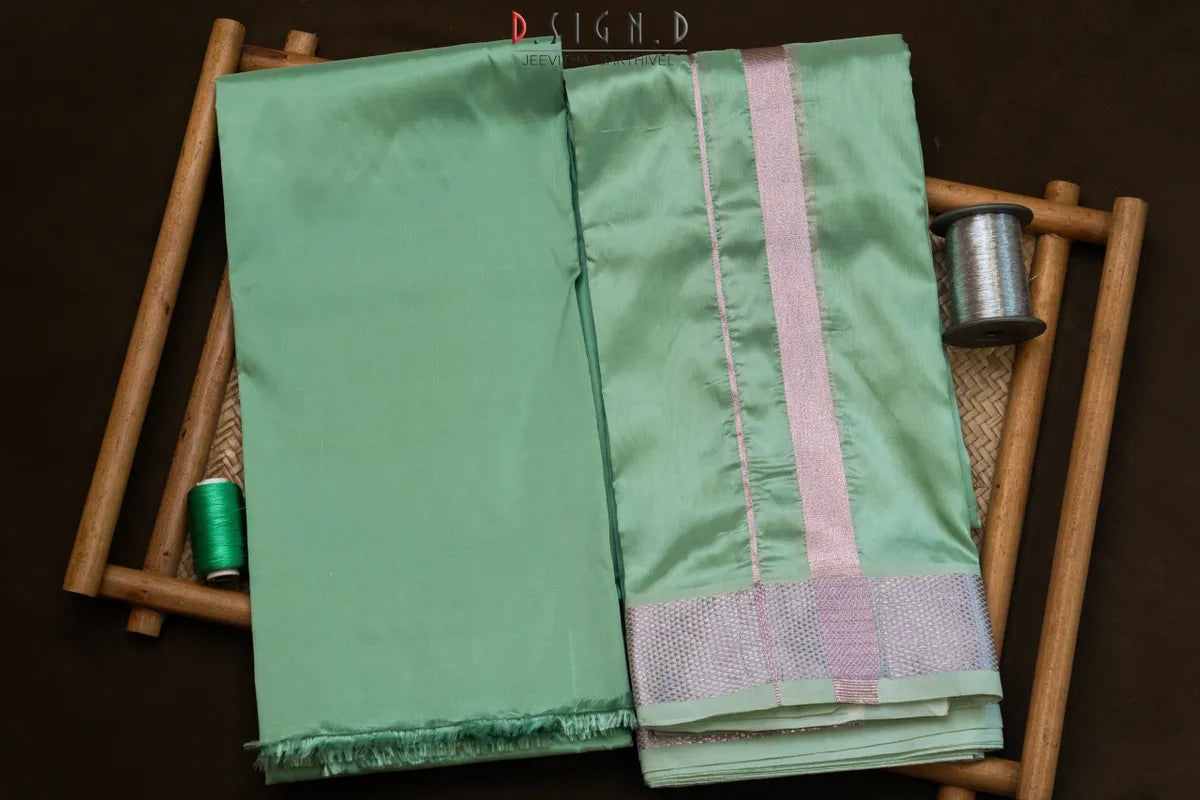 Sea Foam Green Semi silk dhoti & Shirt ( unstitched)