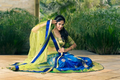 Peacock Blue Silk Lehenga