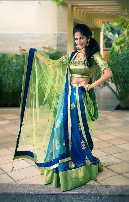 Peacock Blue Silk Lehenga