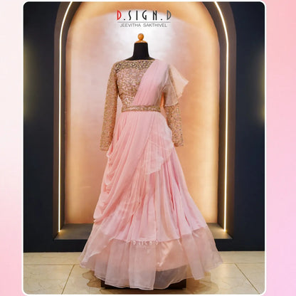 Pink Georgette Ruffle Lehenga