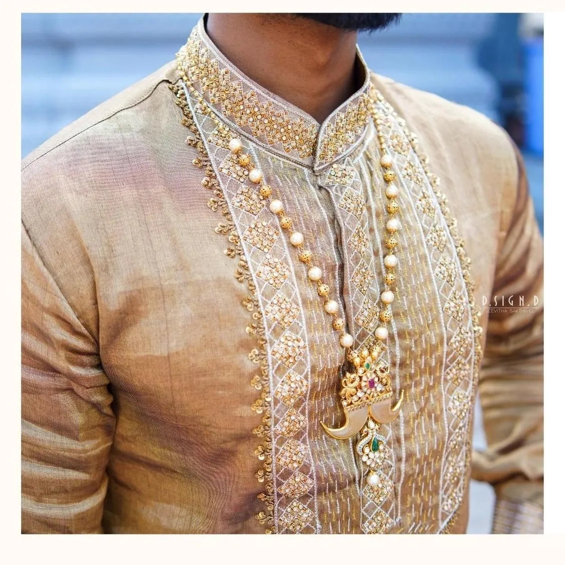 Gold silk tissue Kurta