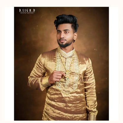 Gold silk tissue Kurta