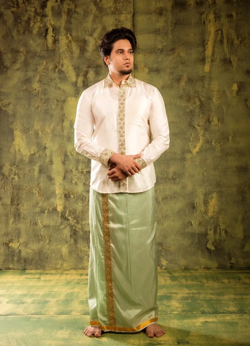 Green Semi silk dhoti