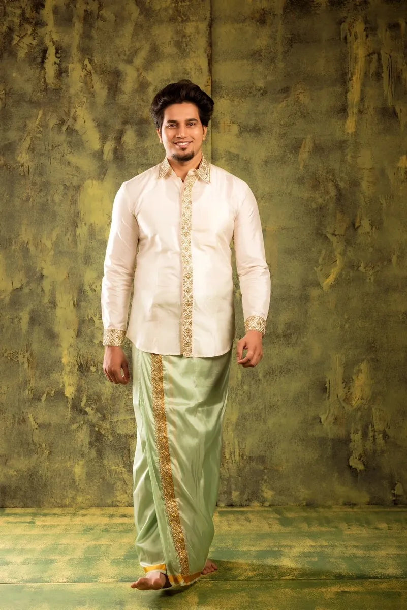 Green Semi silk dhoti