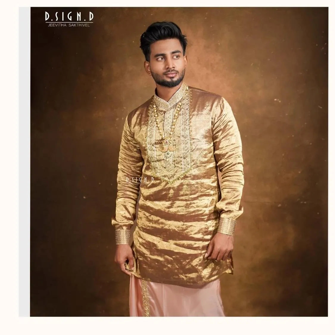 Gold silk tissue Kurta