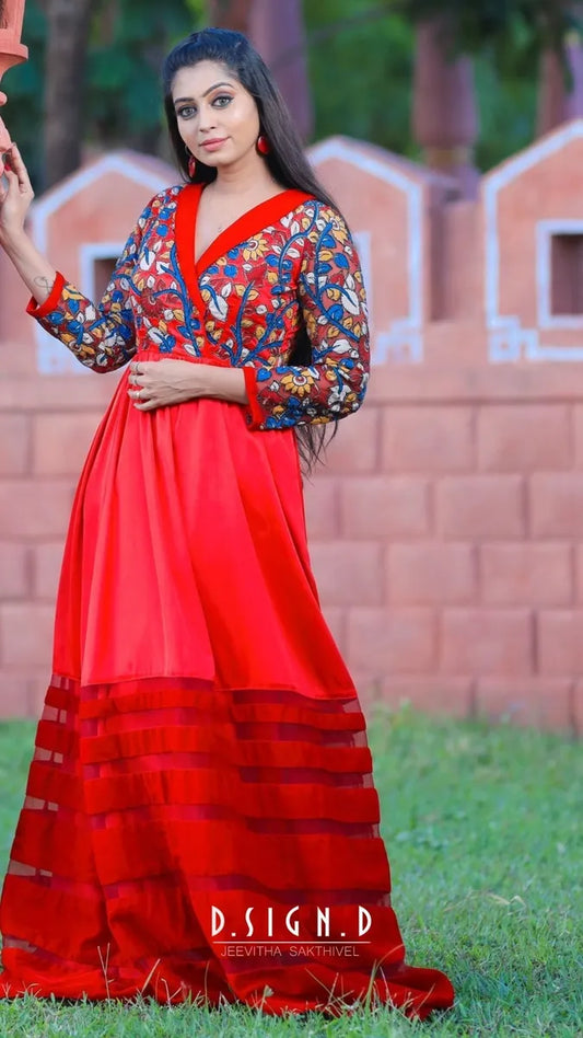 Red Kalamkari Gown