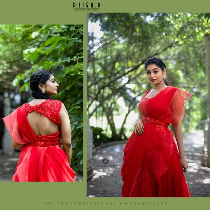 Red Ruffle Saree gown