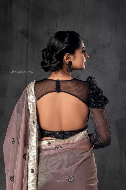 Sheer Pink- Grey Saree