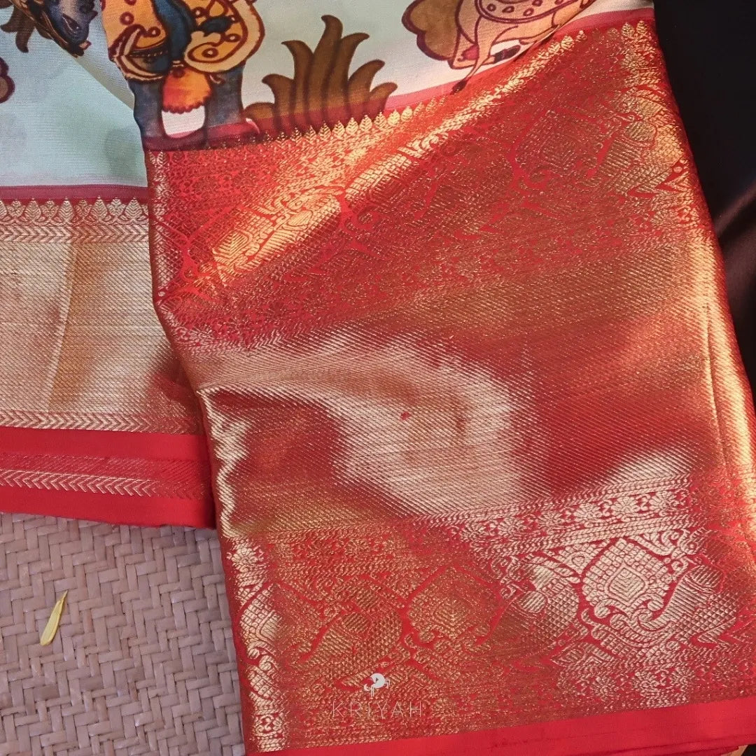 Kalamkari Printed Kanjeevaram Silk Saree