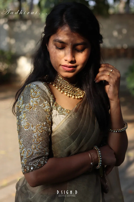 Silver tissue Blouse - Aadhirai