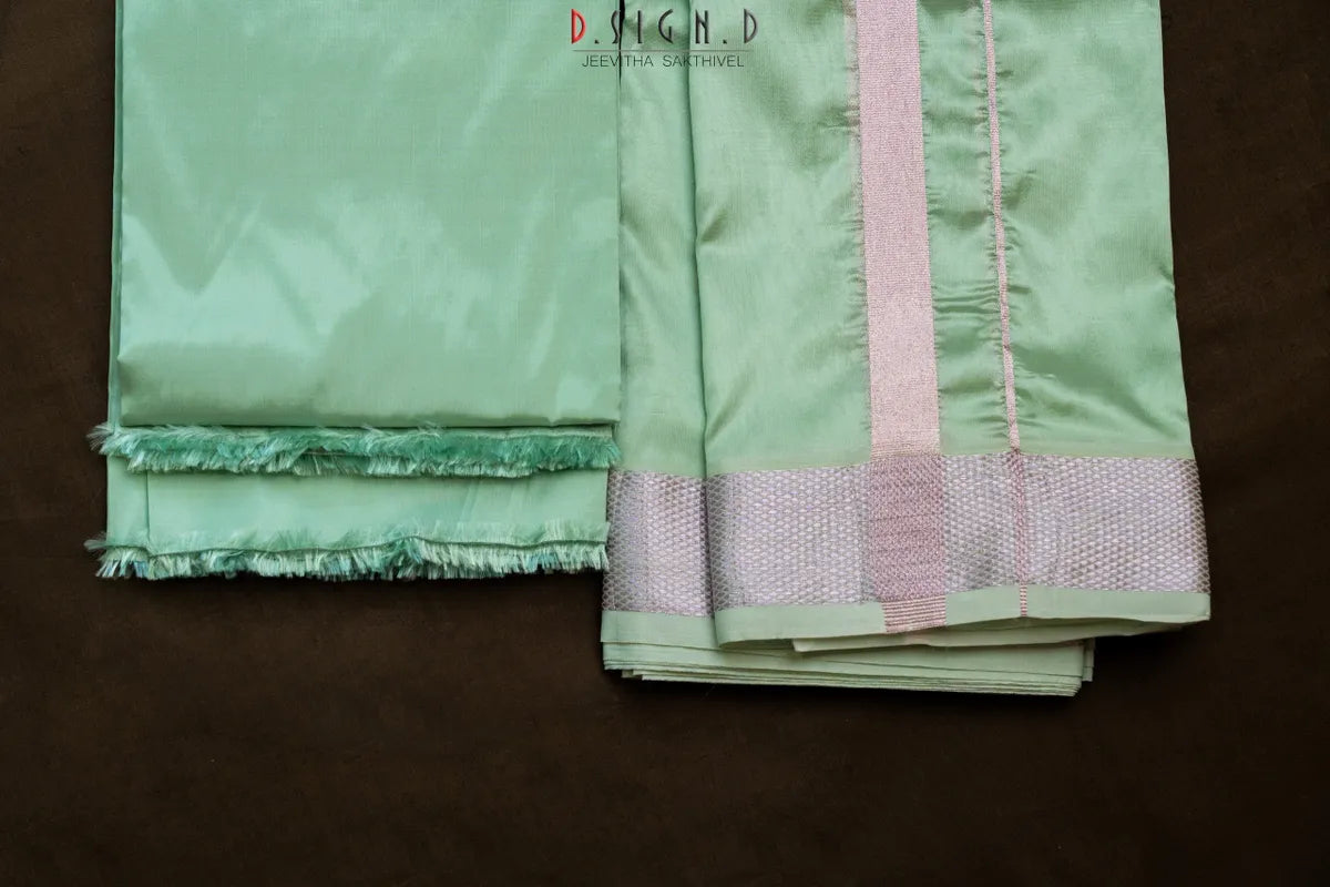 Sea Foam Green Semi silk dhoti & Shirt ( unstitched)